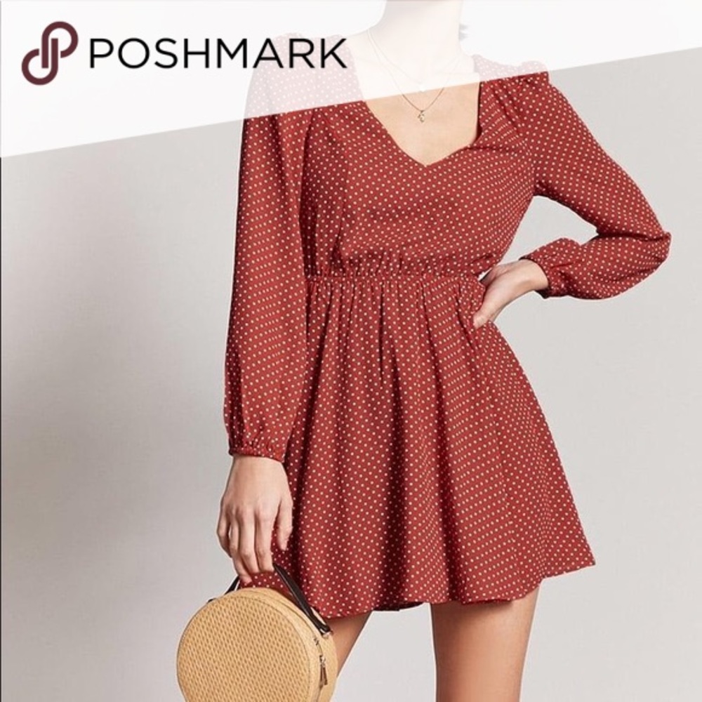 Forever 21 Red Polka Dot Long Sleeve Dress